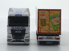 MAN s chlaďákem "Milktrans/MADETA I" "CZJ-502501"  (1:87) pohled tahač zepředu návěs zezadu