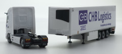 DAF s chlaďákem "CHB Logistic" "CZJ-502505" (1:87) pohled šikmo zezadu tahač a návěs