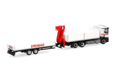 MB Actros M stavební vůz s jeřábem a nízkopodlažním přívěsem "STRABAG" "320665" (1:87)